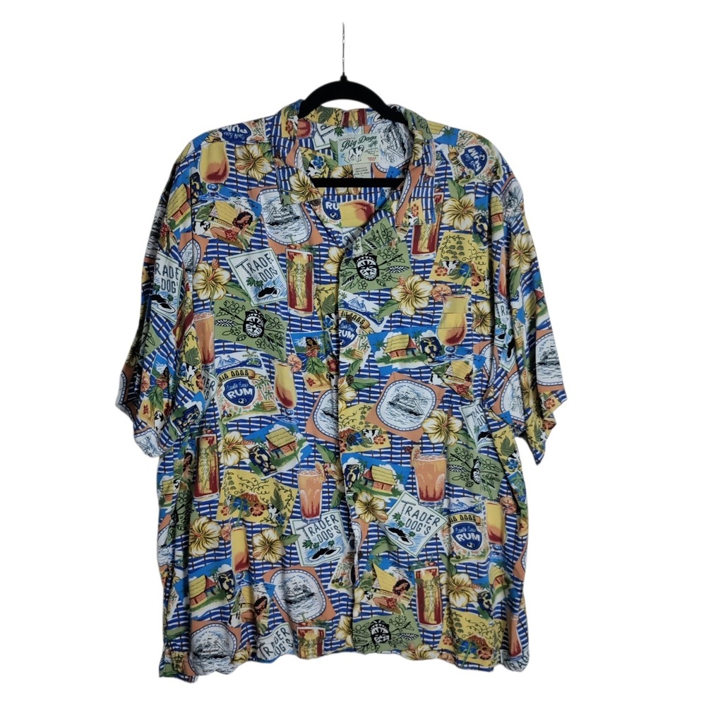 Big Dogs Mens 2X Tropical Tiki Bar Cocktails Short Sleeve Button Down Shirt